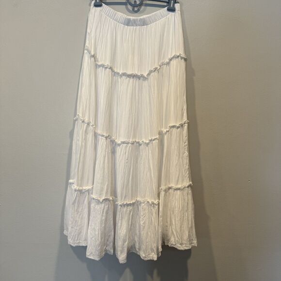 NWT Aritzia Little Moon Damasque Tiered Midi Skirt White Modal Women sz Small - Picture 8 of 12